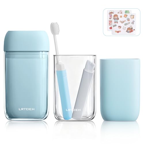 Travel Toothbrush Case, Mini Wash Cup with Foldable Toothbrush, Portable Rinse Cups with Cover, Compact Size Toothbrushes Holder for Camping, Business, Gym, Hiking(Blue)