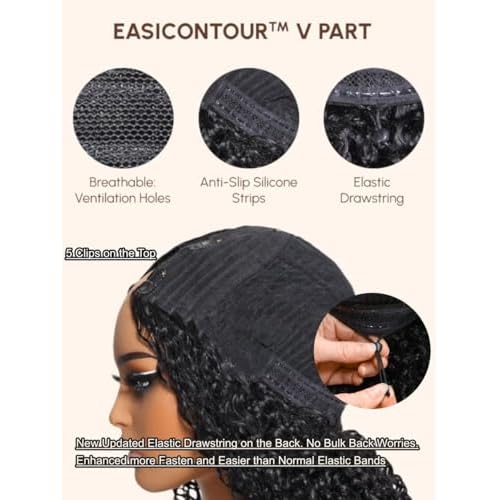 UNICE EasiContour V Part Wigs Human Hair Yaki Straight Glueless Clip in Vpart Human Hair Wig No Sew in No Glue Ombre Chestnut Brown Beginner Friendly 150% Density 20 inch