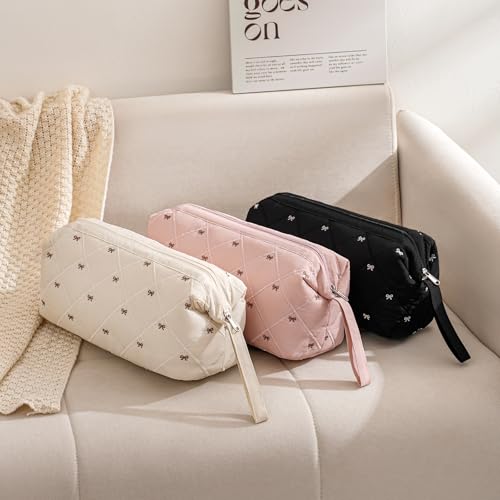 Large Quilted Hair Tools Travel Bag with Bow Pattern,Waterproof Hair Styling Accessories Storage Case for Shark FlexStyle, Dyson Airwrap Hair Dryer, Curling Iron, Revlon Hair Tools(Beige)