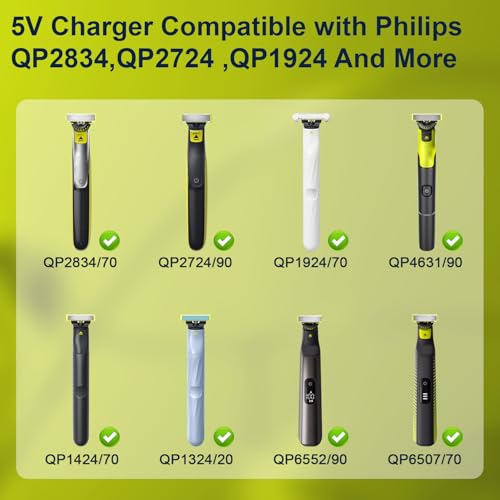 BENSN 5V1A Charger Compatible with Philips Norelco One Blade QP2724 QP2834 QP1924, Fit for Phillips QP6542 QP6552 QP4631 QP6507 QP6552 QP4530 MG5910 MG7910 MG9510 Electric Trimmer Charging Cord