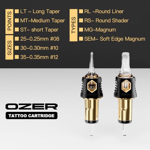 OZER Tattoo Cartridge - #1207RL(0.35mm) 20Pcs Disposable Tattoo Needles with Membrane Safety Cartridges for Tattoo Round Liner