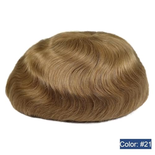 HAPPY&CC Mens Toupee Human Hair System Piece for Men Fine Mono with Pu Skin Base Peluquines Para Hombre Hair Replacement Men's Toupee Wig 8x10 Inch #21 Bonde