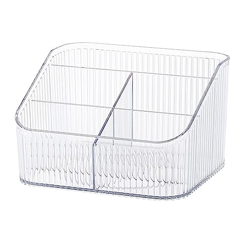 Makeup Organizer Cosmetics Storage Box, Large Capacity Make Up Brush Holder Organizer Vanity Accessories, Bathroom Countertops, Desk Storage Container, Cosmetic Display cases(White-L)