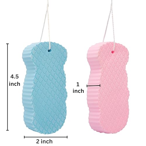 Exfoliating Sponges (4 pcs) - Super Soft exfoliating Bath Shower Sponge - Removes Dead Skin and Impurities from Body - Great for Adults and Children - Pink & Blue & White & Gray
