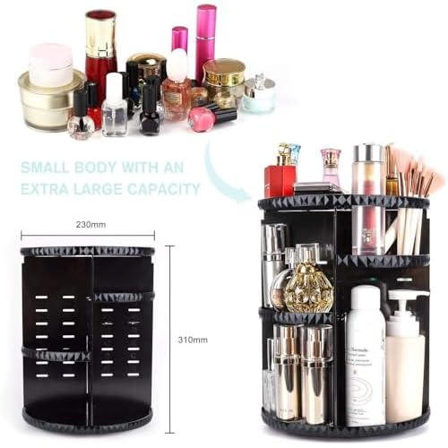 sanipoe Rotating Makeup Organizer,DIY Adjustable Spinning Holder,Foldable Cosmetic Storage Display box,Large Capacity Make up Caddy Shelf,Fits Countertop Vanity and Bathroom (Black)