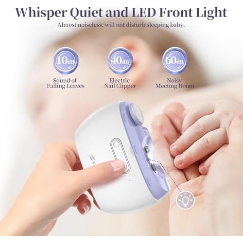 Electric 2-in-1 Nail Clipper & Polisher, 2-Speed Safe Fingernail Trimmer for All Ages, Rechargeable Automatic Nail Clipper with Light, Manicure Set for Baby Kids Seniors & Weak Hands