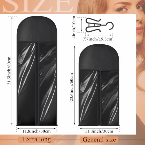 14 Pcs Extra Long Hair Extension Storage Bag with Hanger, Two Sizes for Multiple Wigs, Dust Proof Hanger for Hair Extensions, Accessories, Black