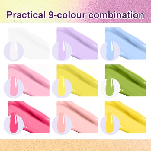 Gradient Painting Gel, 9 Bright Colors Ombre Gel Nail Polish Spring Summer Light Pink Blue for Pigment Pat Nails Aura Nails, French Manicure DIY Nail Art Long Lasting Palette Fairy Spring