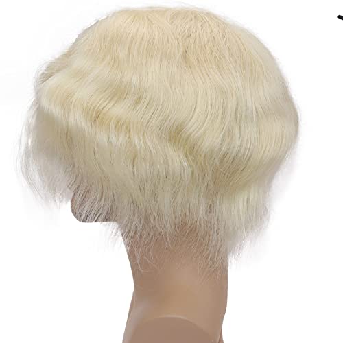 Men's Hairpiece Human Hair Replacement Systems Toupee for Men Thin Skin with Mono Lace Top and the Durable PU Back 10x8inch Medium Density Free Style #613 Platinum Blonde Color