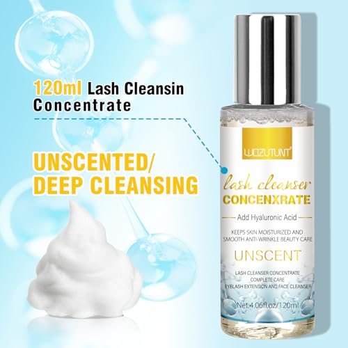 4.06 FL OZ Lash Shampoo Concentrate for Lash Extensions, Lash Cleanser Concentrate Eyelash Extension Cleanser Professional Lash Concentrate for Lash Extension Natural Foaming Cleanser Eyelash Shampoo