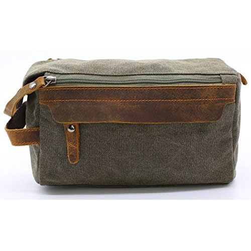 Toiletry Bag For Men And Women Personalized Shaving Kit Bag Crazy Horse Leather Dopp Kit For Men Travel Shaving Bag Mens Toiletry Bag Canvas Dopp Kit For Travel (ArmyGreen)