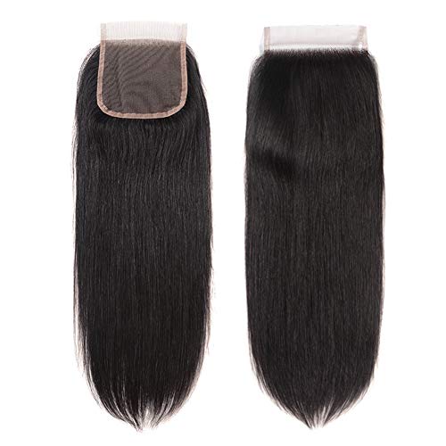 Subella Brazilian Straight Hair 3 Bundles with Closure Grade 10A Unprocessed Brazilian Virgin Human Hair Bundles with Closure Natural Black Color (22 24 26+20inch)