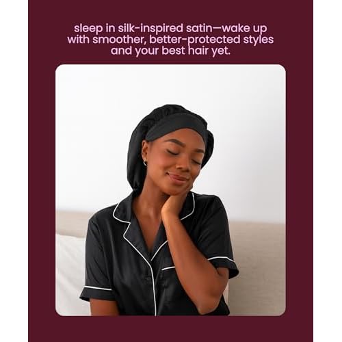 Cobana Adjustable Satin Sleep Bonnet ? Silk Bonnet & Double-Lined Night Cap for All Hair Types ? Soft, Slip-Resistant Hair Wrap for Sleeping (Black)