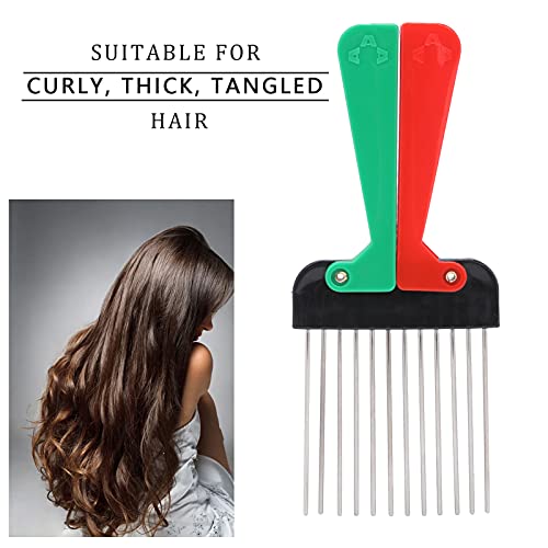 Metal Afro Pick, Portable Foldable Beard Pick for Men and Women Hair Styling Arranging Wigs and Braids