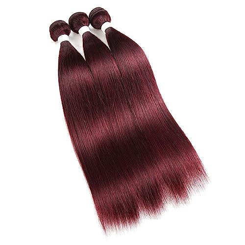 Remy Hair: Burgundy Brazilian Virgin Straight Hair Bundles 16-20 Inch, Double Weft Unprocessed Human Hair Extension Sets - Auburn