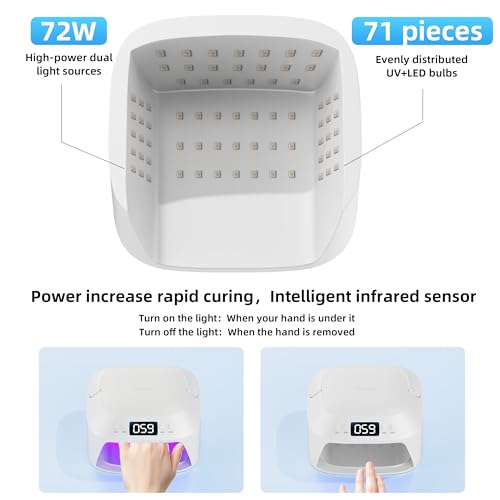 UV Gel Nail Lamp LED Nail Light Fast Dryer for Gel Polish Curing with Arm Rest Portable Handle 4 Timers Automatic Sensor Double Led Display