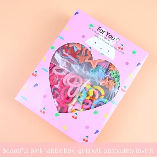 Girls Hair Rubber Bands Colorful Elastic Hair Ties Set Toddler Hair Accessories for Girls with Cute Hair Clips and Box