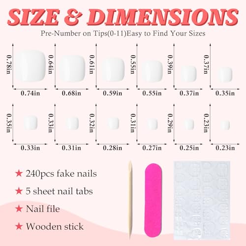 LuckForever 168pc Press on Toenails Women Fake Toe Nails with Glue Tabs, White Fake Toenails Press on Nails Short Square Acrylic Toe Nail Tips Glue on Toenails False Artificial Toe Nails Press ons