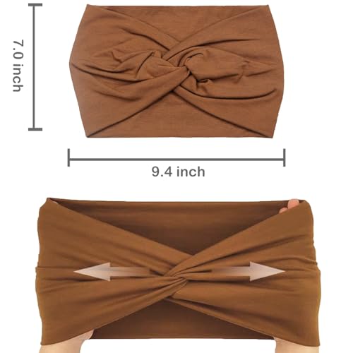 IVARYSS Extra Wide Headbands for Women Non-Slip, 7'' Large Twist Knotted Stretchy Wraps Head Bands Hair Accessories, 4 Pack, Neutral Color