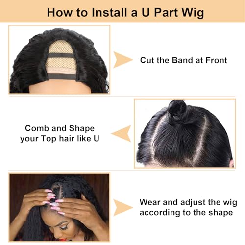Deep Wave U Part Wigs Human Hair 26Inch Virgin Brazilian Remy Deep Curly U Shape Wig Human Hair Wigs for Black Women 180% Density Glueless Full Head Middle Part Clip in Half Wig Natural Color