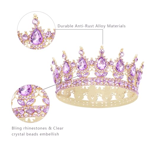 CAVETEE Crystal Crowns for Women Full Round Queen Tiara for Women Bridal Wedding Prom Princess Birthday Decorations Birthday Crown Cake Topper