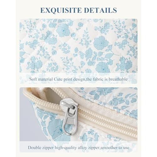 HBselect Initial Quilted Makeup Bag, Cotton Large Travel Makeup Bag, Cute Floral Coquette Make up Bag Cosmetic Bag Toiletry Bag for Women Girls S