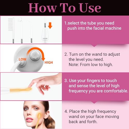 High Frequency Facial Wand - UUPAS Portable Handheld High Frequency Facial Skin Machine with 4 Pcs Orange Glass Tubes