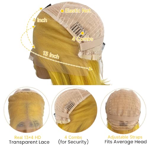 Yellow Lace Front Wig Human Hair 200 Density 13x4 Body Wave Lace Front Wigs Human Hair Pre Plucked Yellow Colored Blonde Wig Human Hair Glueless Wigs 32 Inch