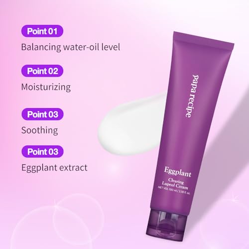 Papa Recipe Eggplant Clearing Lupeol Cream, Moisturizing Face Moisturizer for Dehyrated and Sensitive Skin, Korean Skincare, 100ml 3.38fl oz