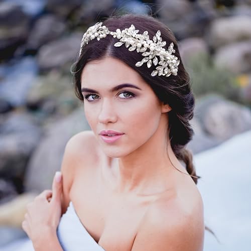 Oriamour Rhinestone Bridal Headband, Silver Wedding Headpiece for Bride, Wedding Hair Accessories for Brides Hair band For Women (Silver04, 14'')