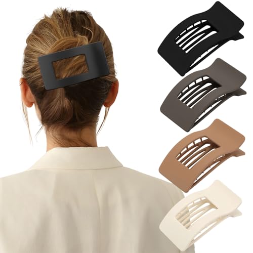 4 PCS Flat Hair Clips for Women, Lay Down Claw Clip Strong Hold Square Hair Accessories for Thick & Thin Hair, French Non-slip Hair Clips, Neutral Matte