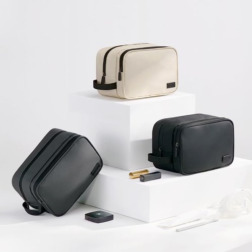 Portable Waterproof Leatherette Toiletry Bag - Double-Layer Large Capacity Organizer for Travel & Makeup, Multifunctional Toiletries Storage with Handle (Beige)