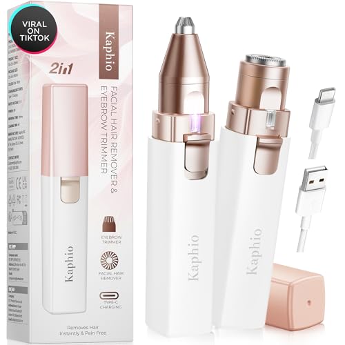 Eyebrow Facial Hair Remover for Women: Rechargeable 2 in 1 Face Shavers and Eyebrow Trimmer - Painless Electric Hair Removal Device for Face Eyebrows Lips Peach Fuzz with Light