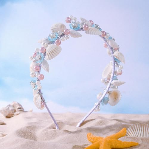 Campsis Mermaid Girls Headpiece Pearl Seashell Headband Beach Wedding Hair Accessories for Women and Girls