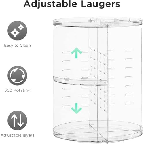 HBlife 360 Rotating Makeup Organizer Adjustable Carousel Large Capacity Revolving Perfume Organizer Skincare Organizers Cosmetic Storage Spinning Holder for Vanity, Clear
