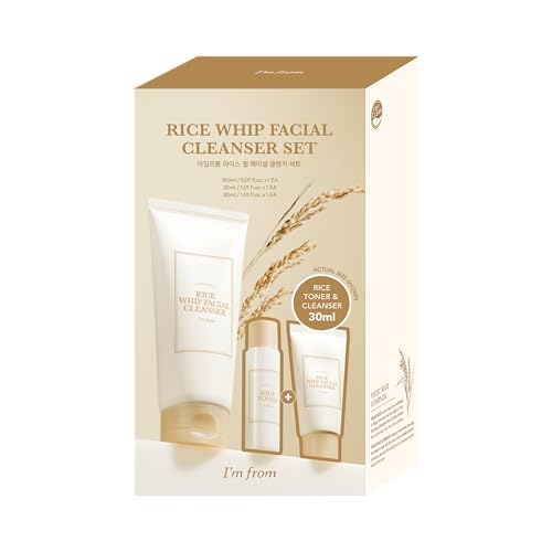 I'm From Rice Whip Facial Cleanser Set - Travel Kit With Face Wash 5.07 fl oz & Toner 1.01 fl oz, Low-pH Rice Water Cleanser for Sensitive, Dry Skin