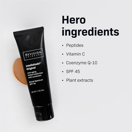 Revision Skincare Intellishade¢ç Original SPF 45, Anti-Aging Tinted Sunscreen for Face, Daily Moisturizer with SPF, Anti-Wrinkle with Peptides & Vitamin C, Hydrating Broad-Spectrum Sunscreen, 1.7 oz