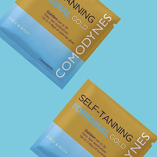 (4 Pack) COMODYNES Self-Tanning Towelettes Gold - Natural and Fast Bronzing - Individually Wrapped Towelettes