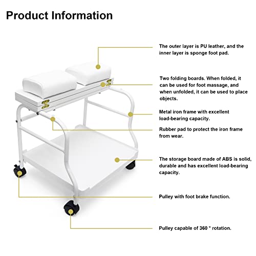Beauty Salon Nail Or Foot Bath Spa Portable Esthetician Trolley Cart for Foot Rest Pedicure Manicure Funiture Massage Table Salon Supplies 2 Way Use 3 Color Option Elitzia (White)