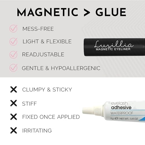 Luxillia Magnetic Eyelashes Kit ? 10 Piece Magnetic Eyelash & Eyeliner Set with Applicator ? Natural Look Easy Apply Reusable Fake Extension Lashes, No Glue ? Pesta?as Postizas Magn?ticas Naturales