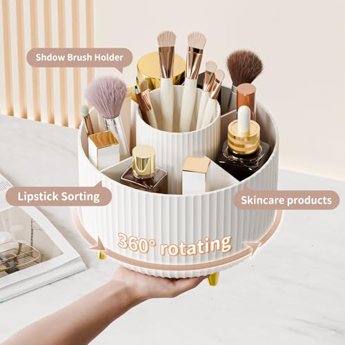 360¡Æ Rotate Makeup Brush Holder Organizer, Makeup Organizers Countertop, Makeup organization and Skincare Storage for Vanity, Desktop, Bathroom (White)