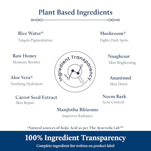 Blue Nectar Rice Water Face Wash with 2% Kojic Acid for Pigmentation | Face Cleanser for Oily, Dry & Sensitive Skin | Face Wash for Women & Men (11 Herbs, 6.76 Fl Oz)