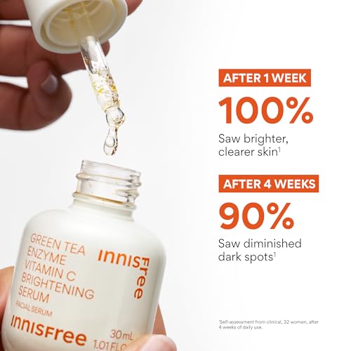 Innisfree Green Tea Enzyme Vitamin C Serum for Brightening Dark Spot Correction, Korean Face Serum for Radiant Glow