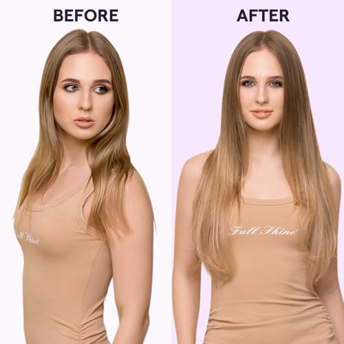 Fshine Invisible Wire Hair Extensions Real Human Hair Balayage Dark Brown to Walnut Brown Mix Honey Blonde 18 Inch Hidden Wire Hair Extensions Fish Line Hairpiece 120G