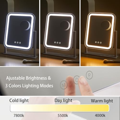 HIEEY Vanity Mirror with Lights, Makeup Mirror with Lights, Three Color Lighting Modes, and 5X Magnification Mirror, Smart Touch Control, 360¡ÆRotation (14.1" x 12" White,Gift Box)