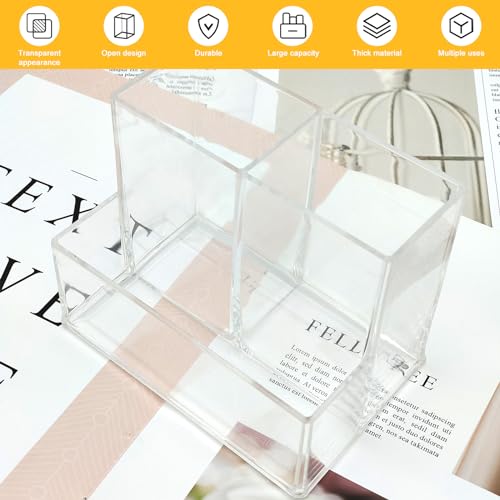 Clear Acrylic Makeup Brush Organizer,Multi-Purpose Cosmetic Brushes Storage Holder with 3 Slots,Pencil Pen Holder for Desk,Desk Organizer and Accessories for Vanity