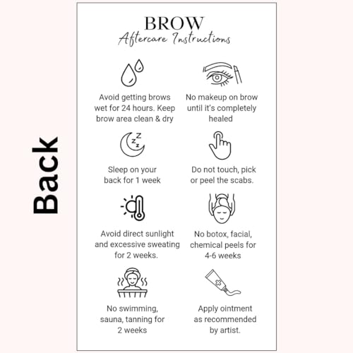PMU Permanent Makeup Eyebrow Aftercare Card | 50 packk 2 x 3.5 Inch business card size | Tattoo Aftercare for Brow Microblading Ombre and Lip Blush