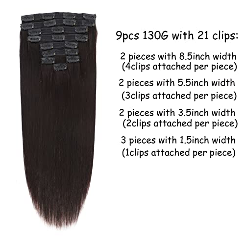 Clip in Hair Extensions Real Human Hair - 9pcs 130g Clip in Human Hair Extensions Straight Natural Soft Thick Remy Extensions Straight Human Hair 18inch Natural Color