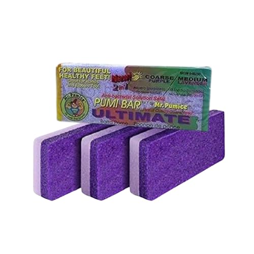 Mr. Pumice Ultimate PUMI Bar 2-in-1 Dual Grit (Medium + Coarse) Callus Remover, Pedicure Stone & Ped File Scrubber for Smooth Feet and Heels (4 Pack)