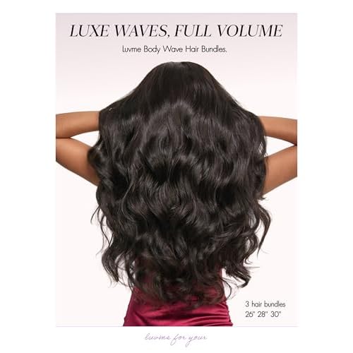 Luvme Body Wave 3 Bundles Human Hair, 22 24 26 Inch 100% Real Brazilian Virgin Human Hair, Natural Black Weave Extensions, Soft and Full Human Hair Bundles for Quick Weave & Sew In